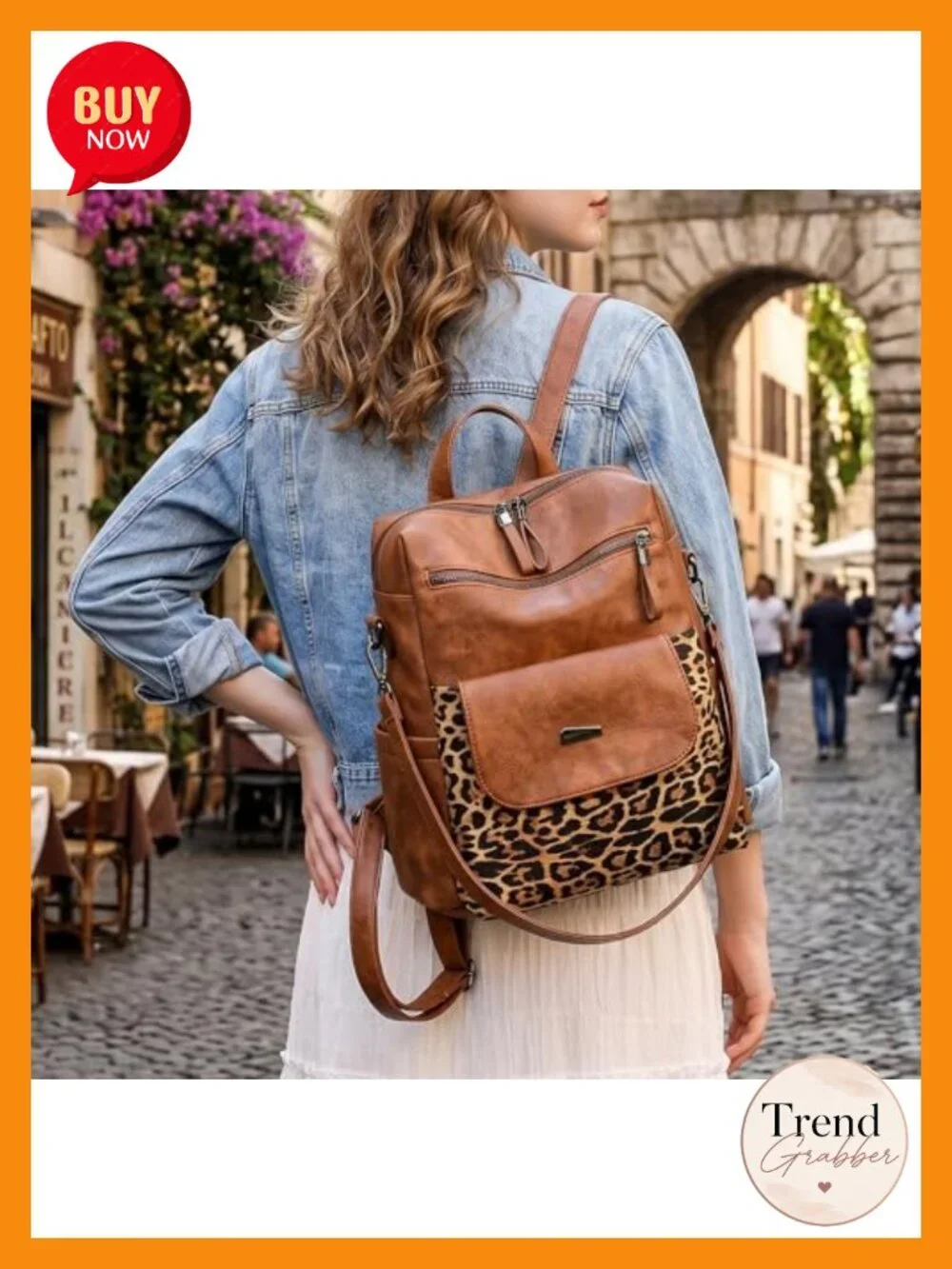 Women's Leopard Print PU Leather Small Backpack Purse Convertible Shoulder Bag